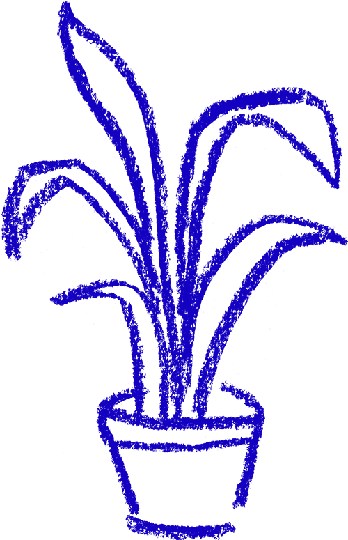A blue sketch of a plant in a pot