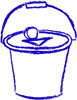 A sketch of a blue charity bucket