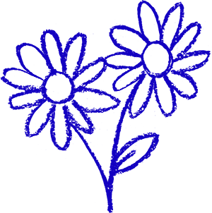 A blue image of two daisy flowers joined together