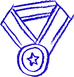A sketch of a blue fundrasing medal