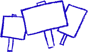 placards A blue sketch of three protest placards
