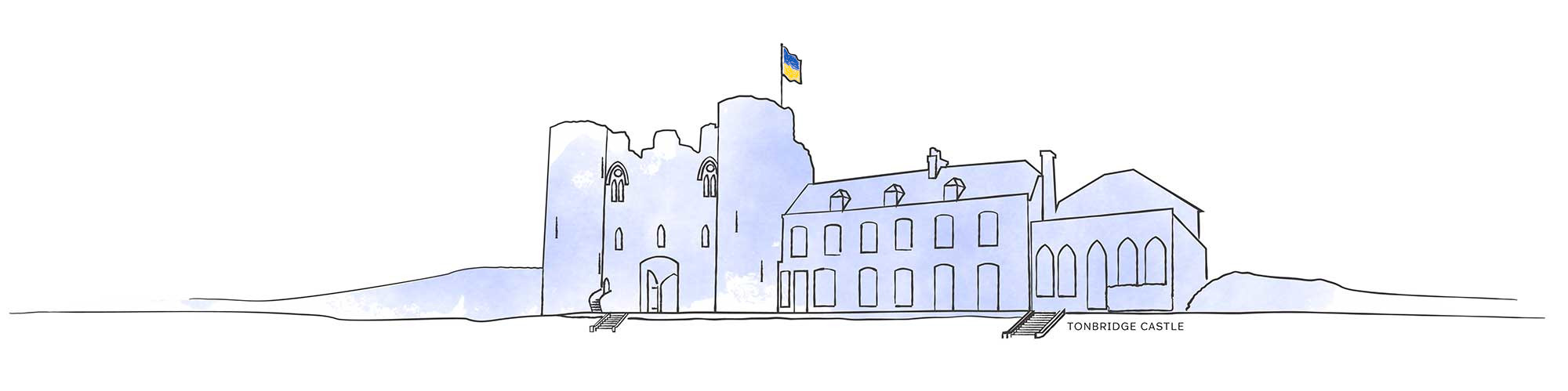 West-Kent-Mind-Locations-Tonbridge-Castle-Sky-Ukraine-Flag.RGB An illistration of Tonbridge Castle
