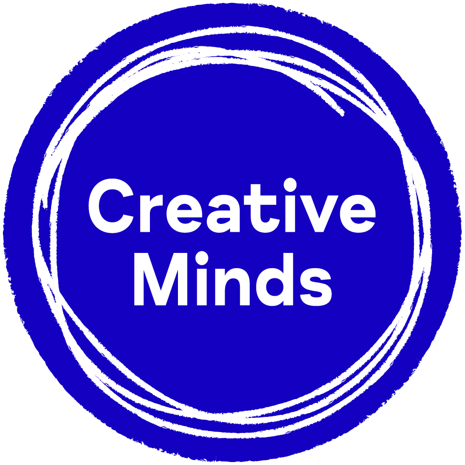 WKM Creative Minds Logos RGB – white on blue sofa Illustration