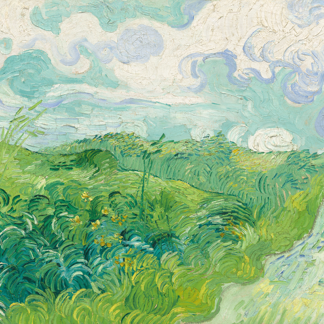 A painting of a field and the sky